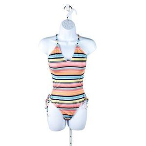 Splendid Girls Striped Cut Out One Piece Swimsuit Pink Size 16